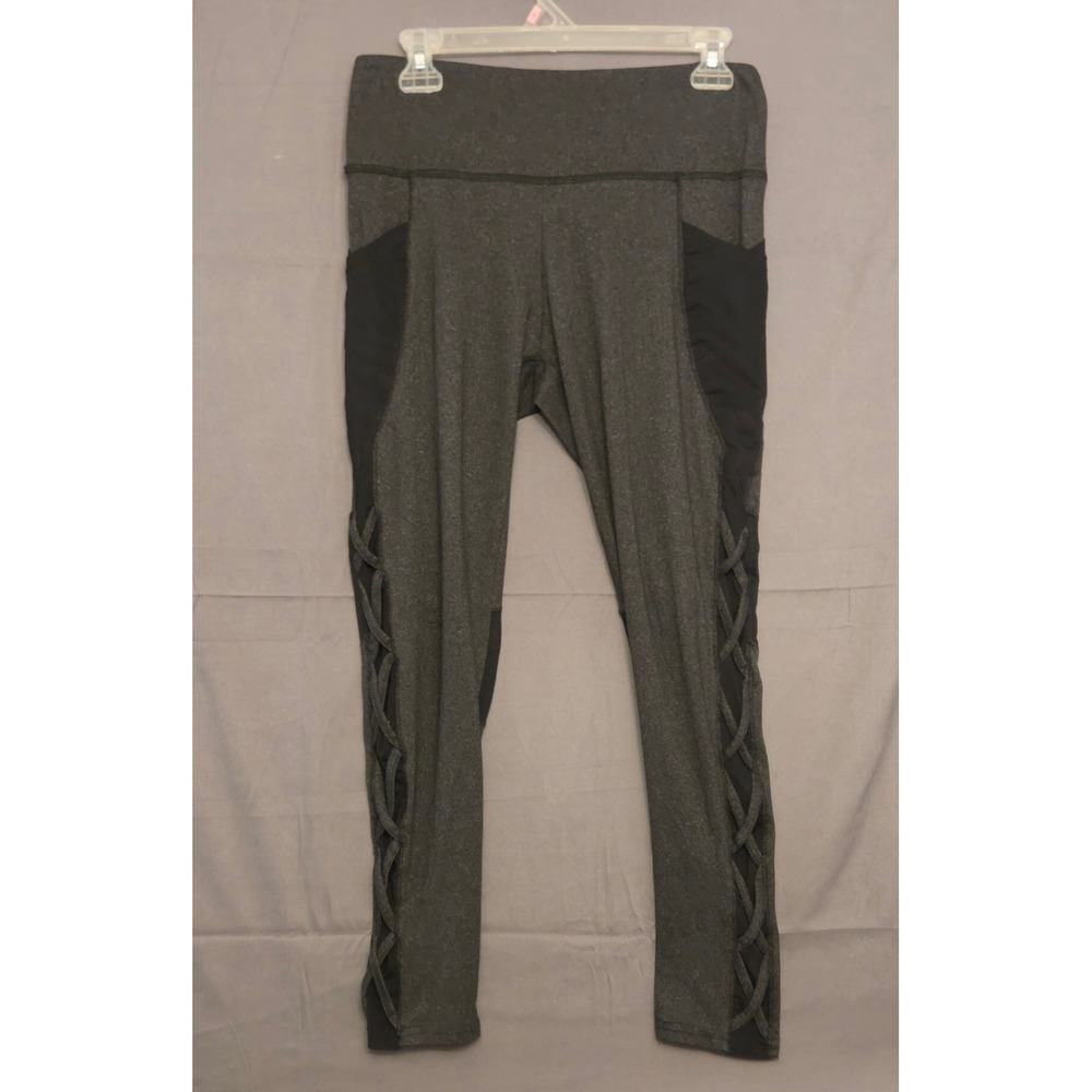 Shosho Criss‎ Cross Cutout Lattice Leggings Women's Size Large Gray Side Pockets